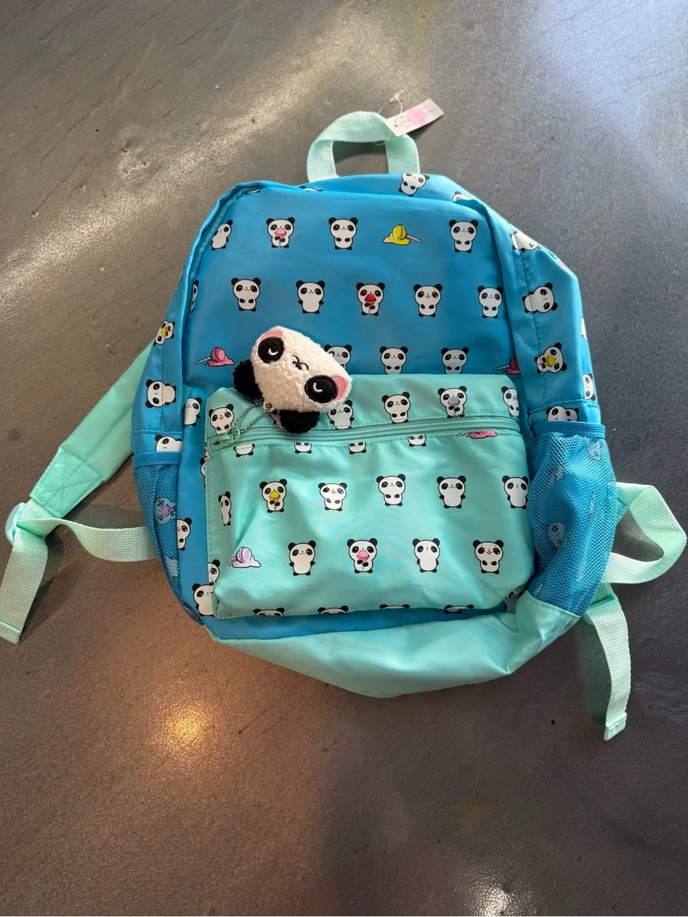 Kids Panda Print Backpack - Teal & Aqua